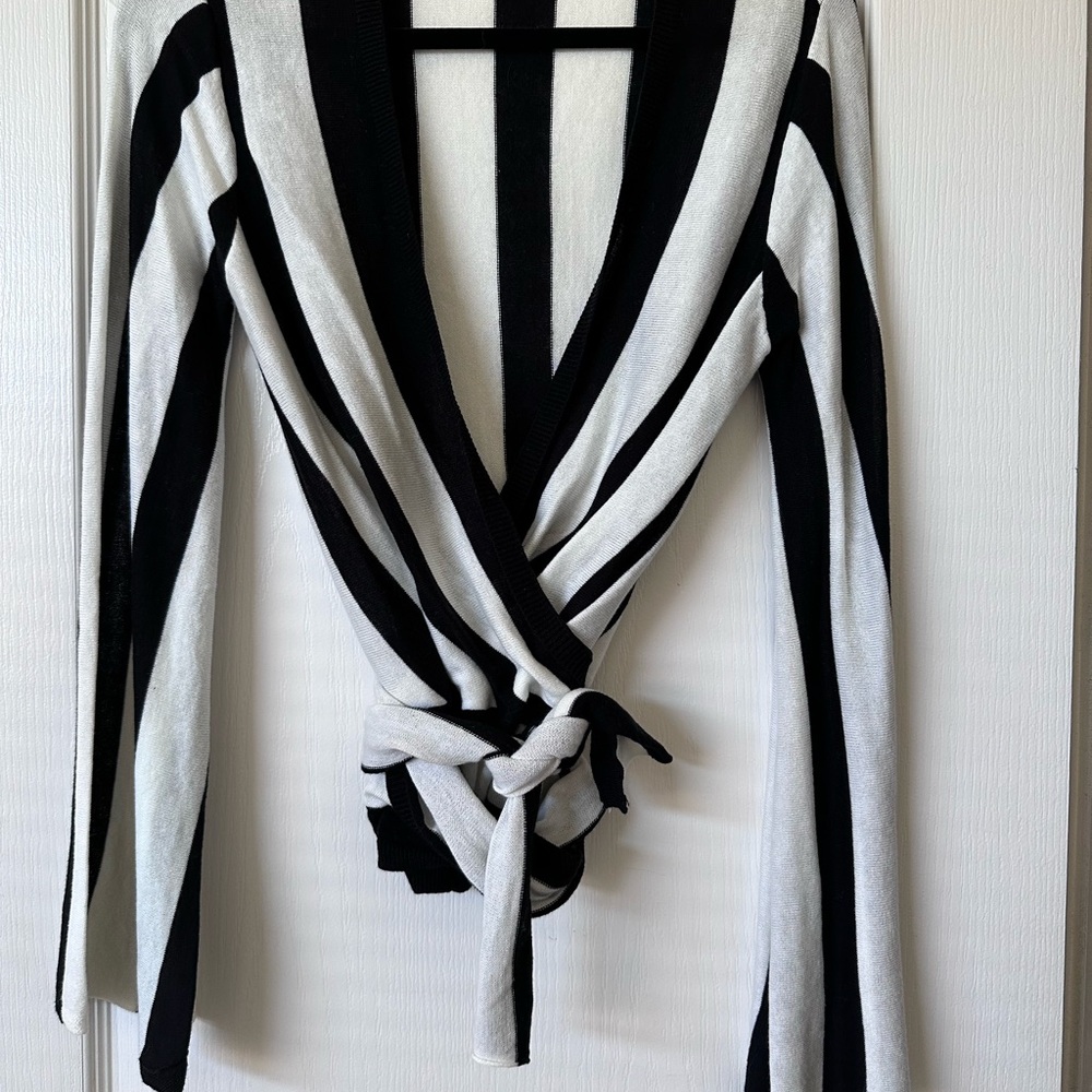 Black and White Striped Wrap Top